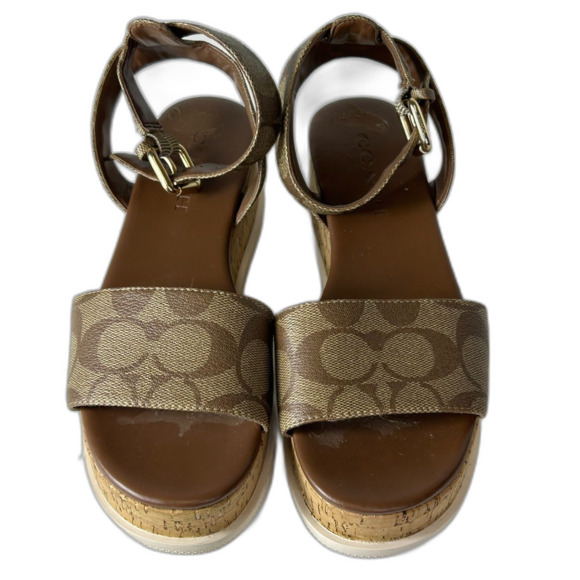 Coach Talulah Brown Signature Print Platform Ankle Strap Sandals Size 6B - Picture 6 of 15